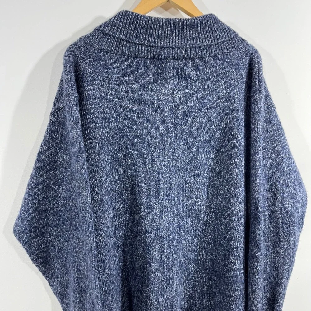 Orvis Vintage 90s Shawl Collar Knit Cardigan Sweater Blue Wool Blend Mens Large